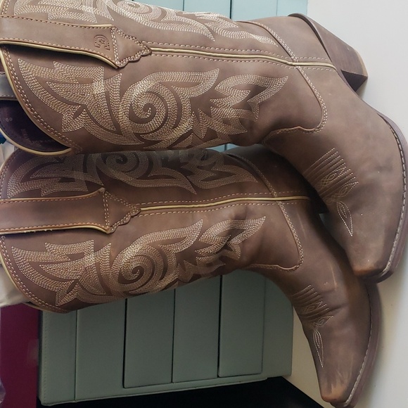 Durango Stitched Pattern Western Pointed Toe Boots 6M - Picture 13 of 15